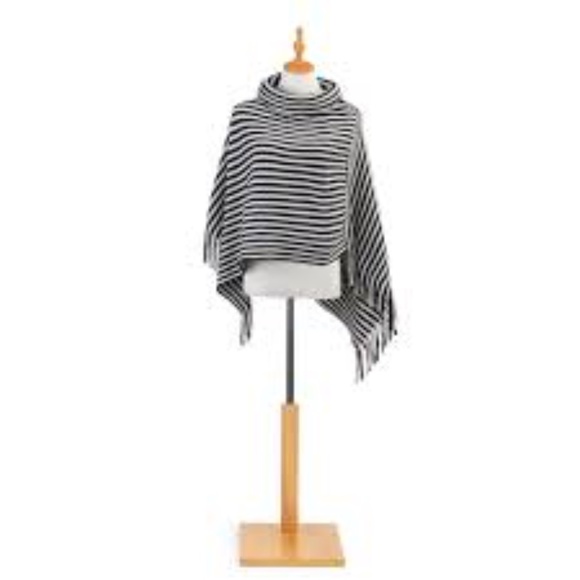 Last 1! NWT Turtleneck Navy and Cream Striped Poncho - Picture 1 of 3